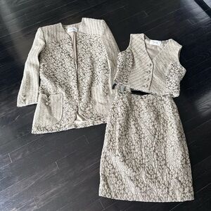 Vintage Travilla metallic gold brocade three-piece set